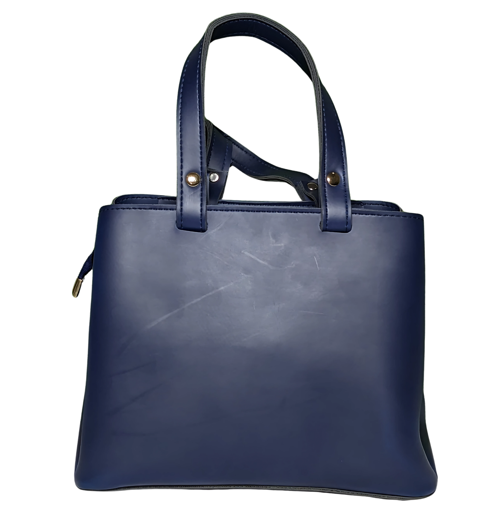 Small Dark Blue Handbag made of PU leather with adjustable strap, zip closure, spacious compartments, and a stylish compact design.