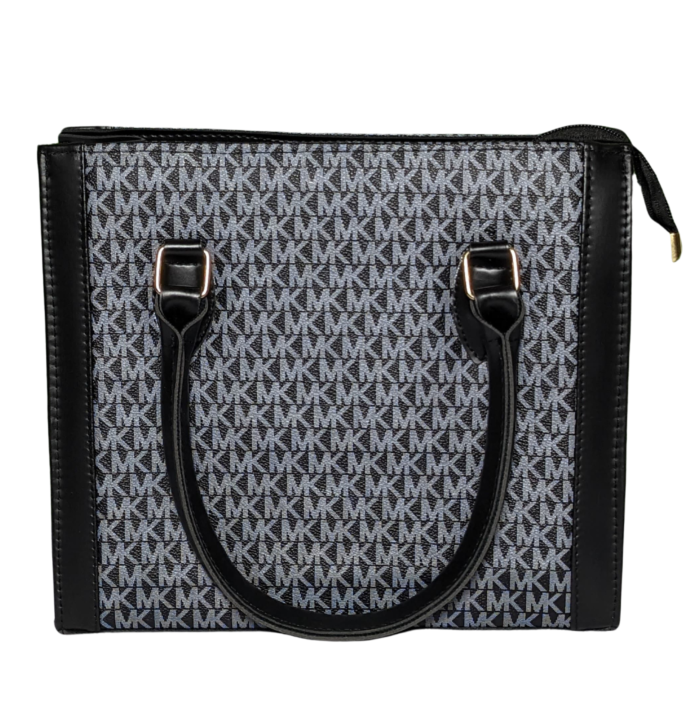 Michael Kors Shoulder Bag Black and Silver with MK logo, spacious design, and adjustable strap for comfortable everyday use.