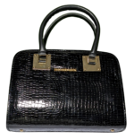 Elegant Ladies Black Leather Handbag with Silver Accents, Spacious Interior, and Durable Double Handles for Everyday Use
